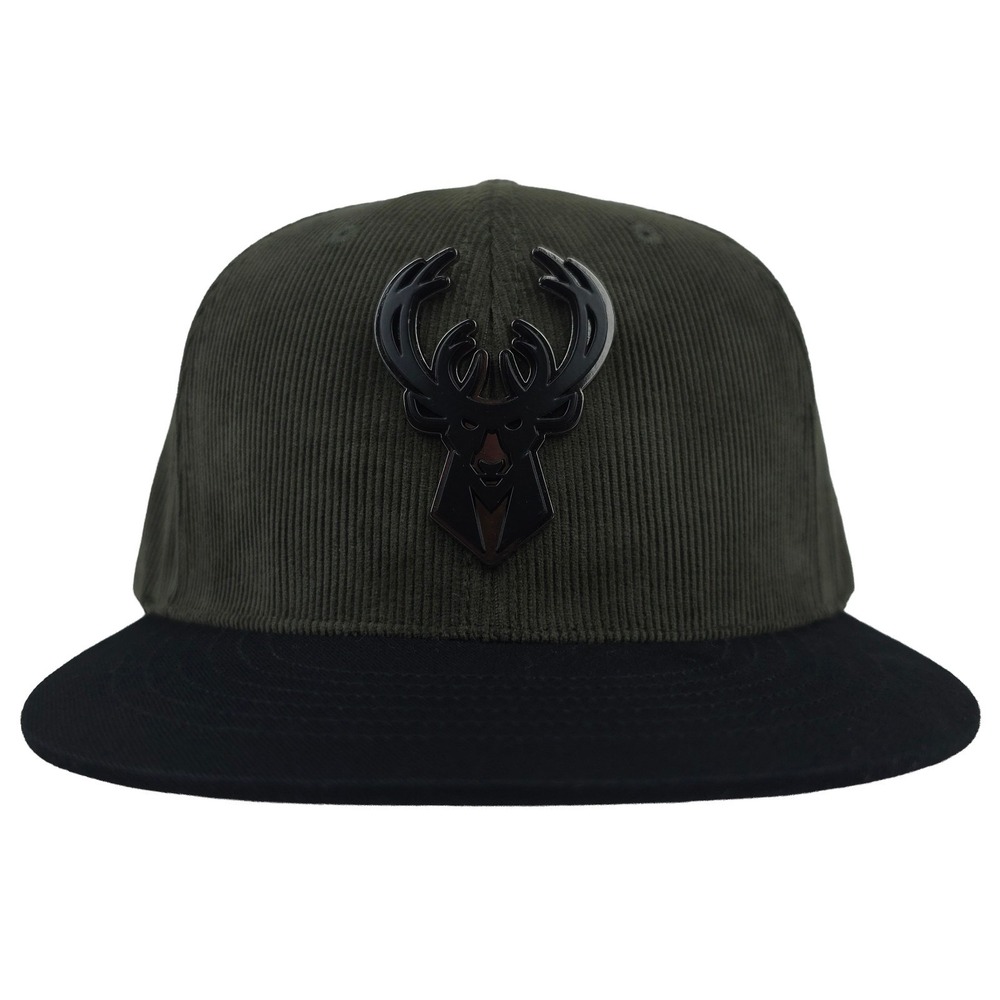Milwaukee Bucks Mitchell & Ness NBA Snapback Hat Cap 3D Metal Logo Corduroy New